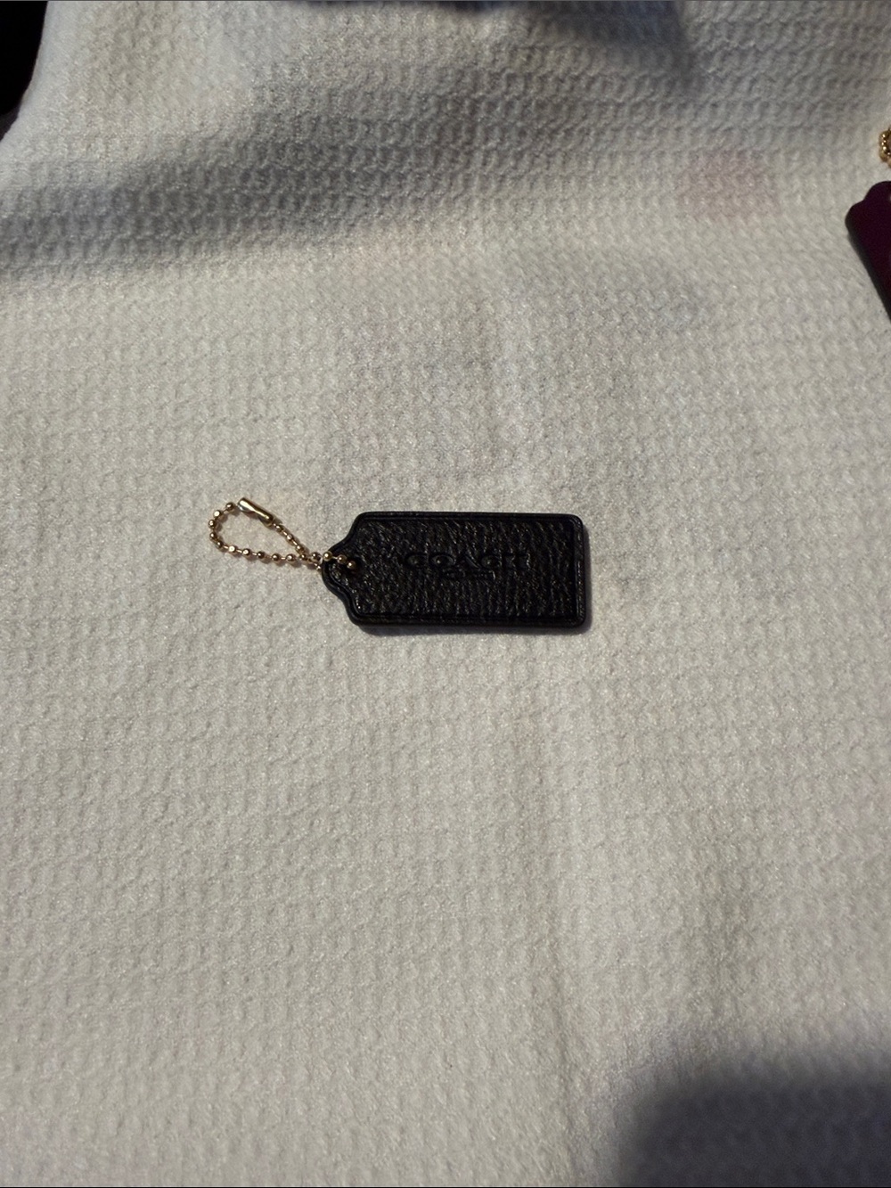 Coach Black Leather Tag Keychain with White Spiderweb Detail